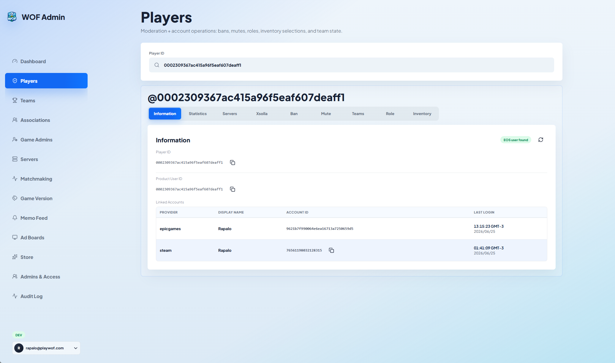 Permission-based game dashboard